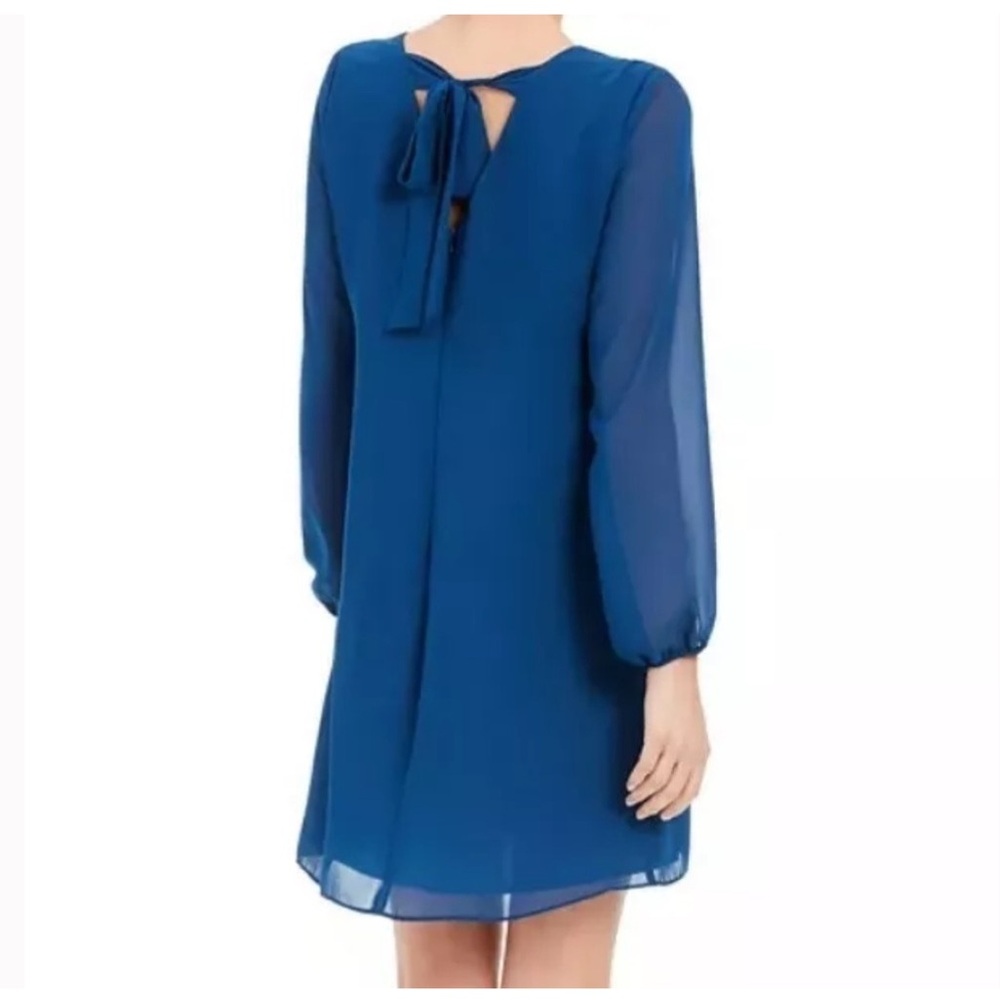 INC INTERNATIONAL CONCEPTS Blue Tie Back Sheer Longsleeve Dress size Large